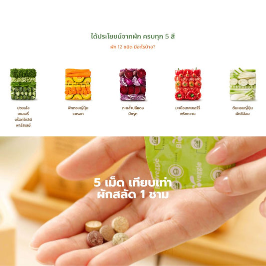 ผลิตภัณฑ์เสริมอาหารผักอัดเม็ด 5 เม็ด x 30 ซอง