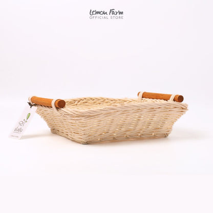 ตะกร้าหวายหูจับไม้ทรงจัตุรัส Eco-living 21x21x5cm
