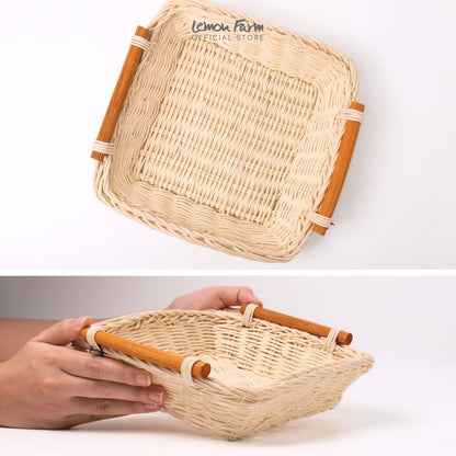 ตะกร้าหวายหูจับไม้ทรงจัตุรัส Eco-living 21x21x5cm