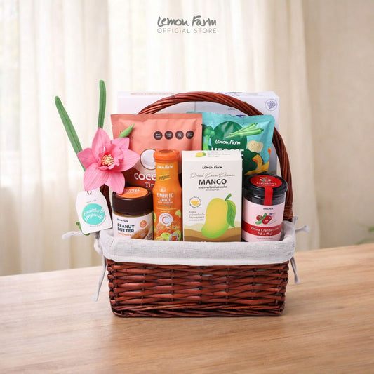 กระเช้าสุขภาพ S ทรงเหลี่ยมบุผ้า 12 นิ้ว