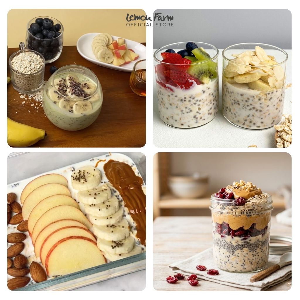 Overnight Oat Set ข้าวโอ๊ต เมล็ดเจีย เนยถั่วลิสง แครนเบอร์รี่