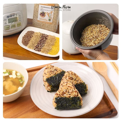 4 grains cooked with rice, including organic grains